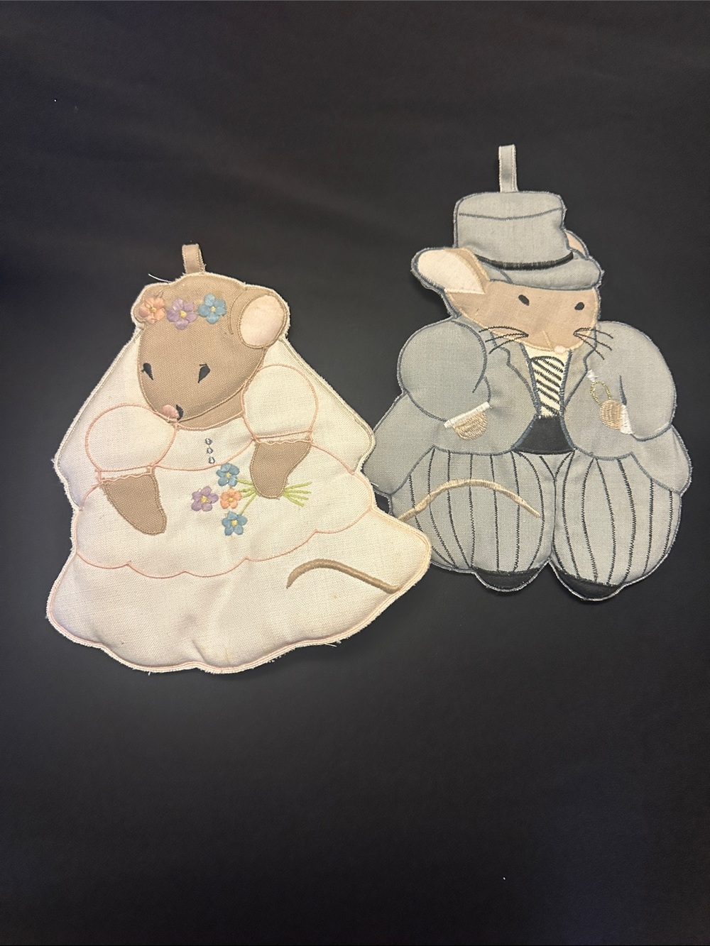 Bride and Groom Mouse Pot Holders - Pink and Gray